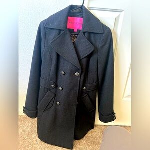 Betsey Johnson peacoat. Dark grey exterior with leopard print interior.